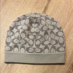 Coach Beige Patterned Beanie